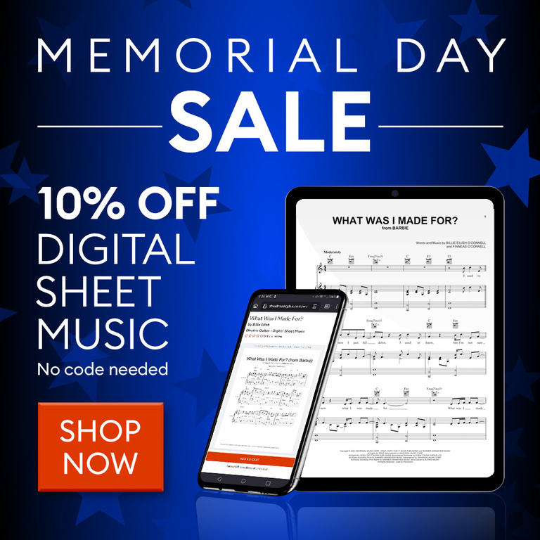 Memorial Day Sale: 10% off digital sheet music; no code needed