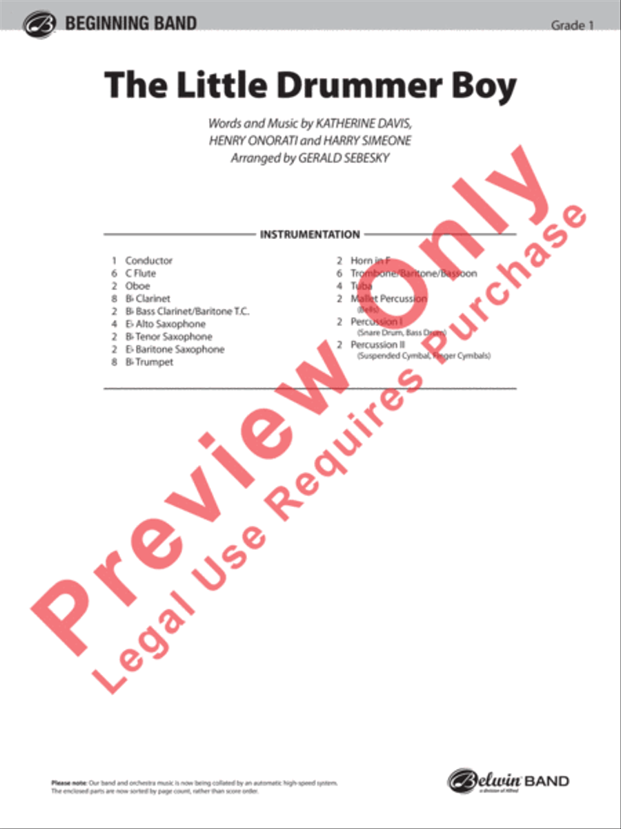 The Little Drummer Boy Concert Band scores gallery preview page 2