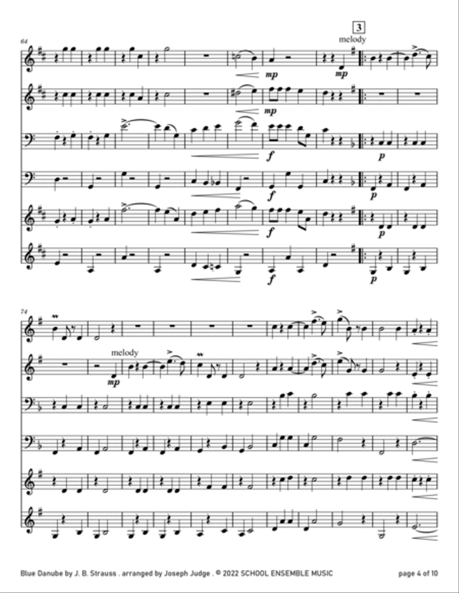 Blue Danube by Strauss for Brass Quartet in Schools Brass Quartet scores gallery preview page 4