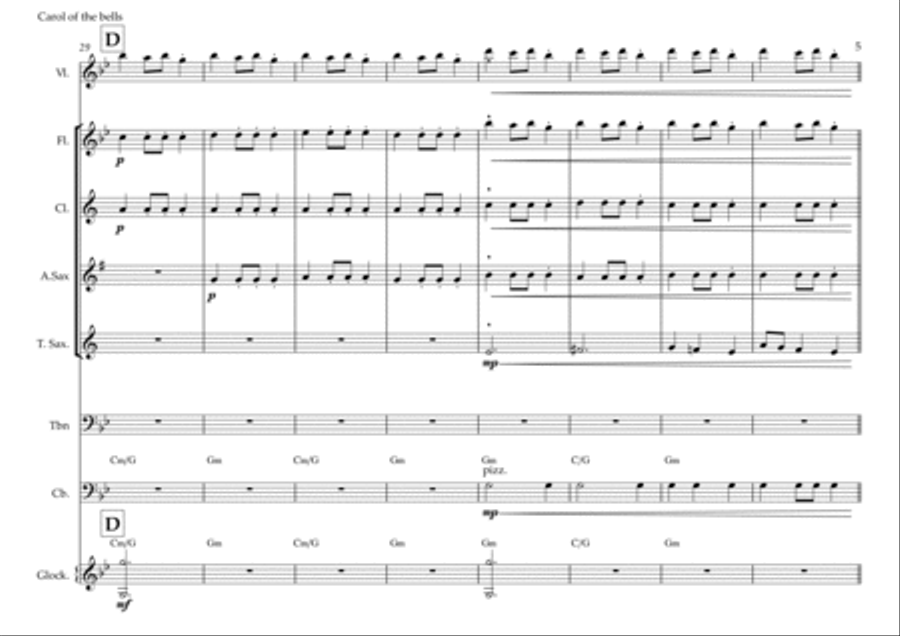 Carol of the bells (Shchedryk)(Ukrainian bell song) Chamber Music scores gallery preview page 5