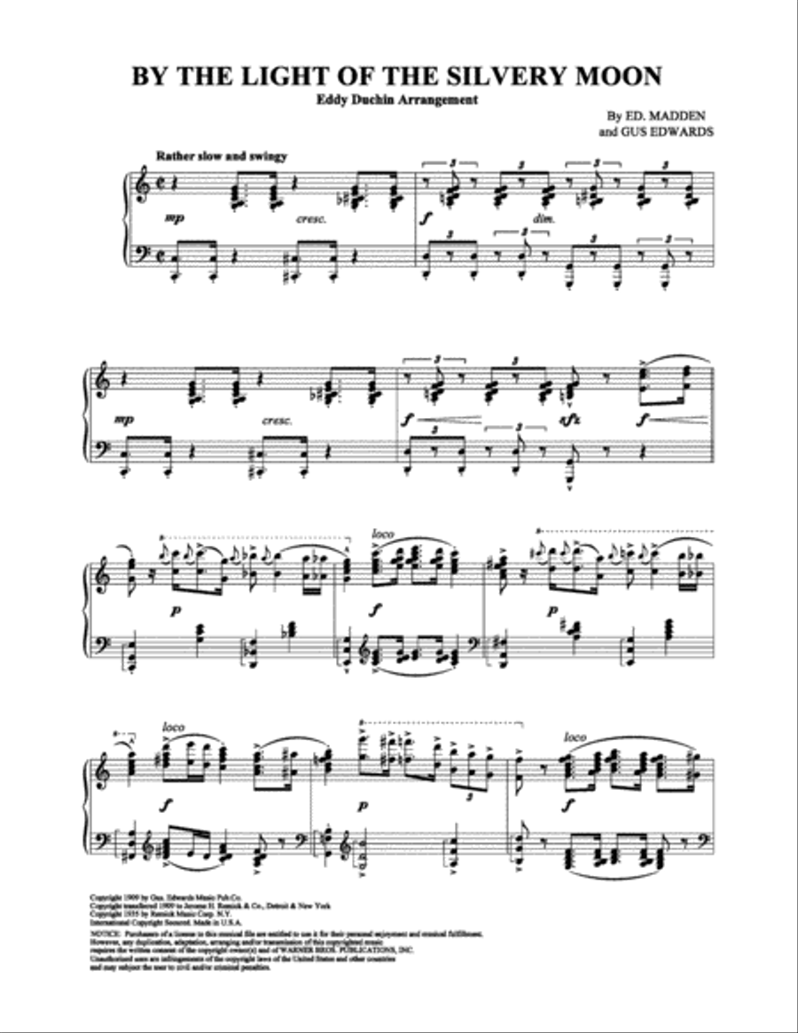 By the Light of the Silvery Moon (Eddy Duchin Arrangement) Piano Solo scores gallery preview page 1