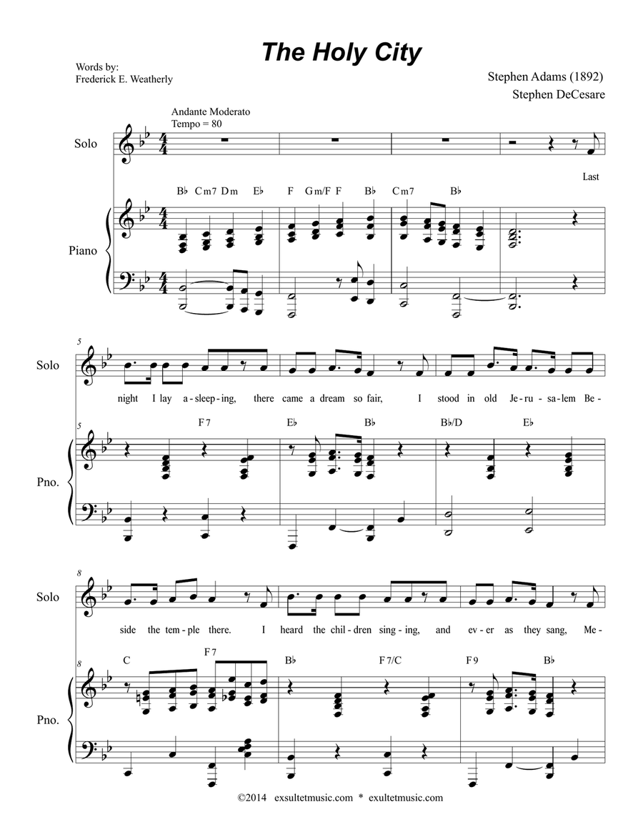 The Holy City (Solo and SATB) 4-Part scores gallery preview page 1