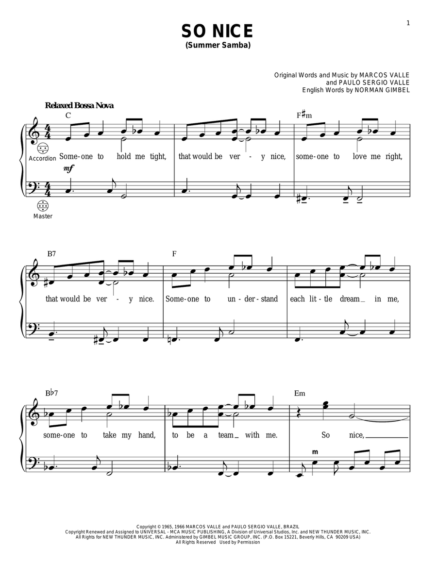 So Nice (Summer Samba) Accordion scores gallery preview page 1