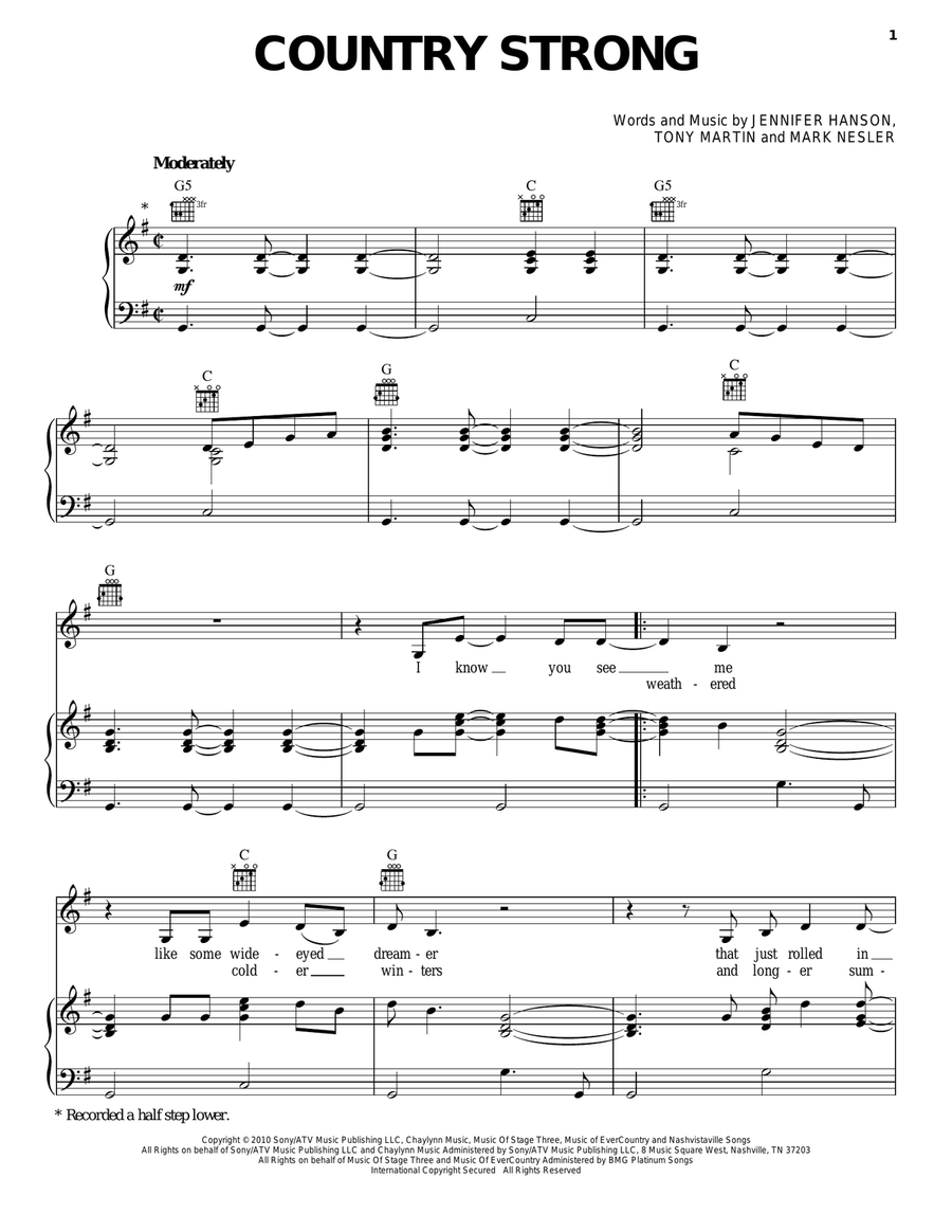 Country Strong Country Strong Piano, Vocal, Guitar scores gallery preview page 1