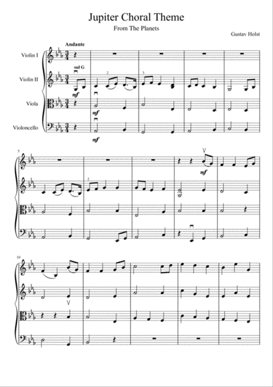 Jupiter Chorale Theme String Quartet scores gallery preview page 2