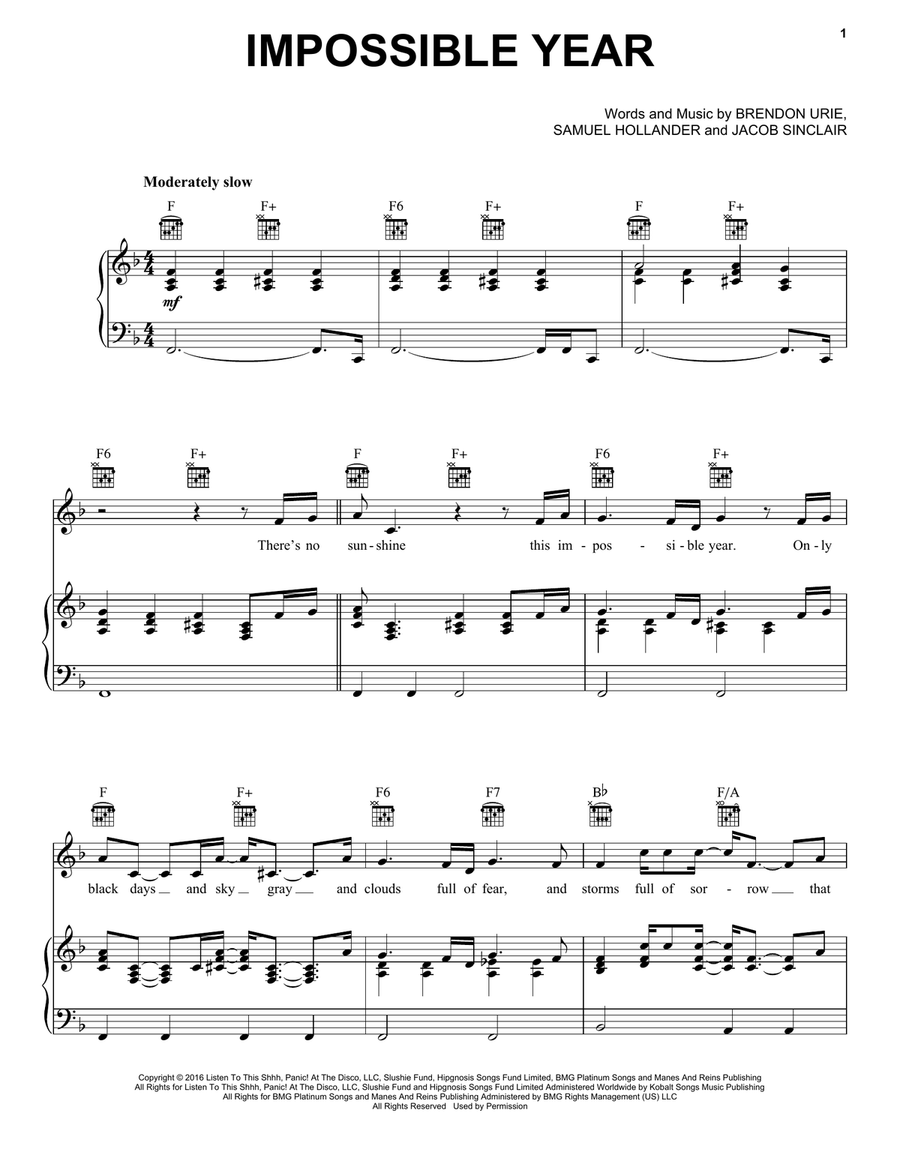 Impossible Year Impossible Year Piano, Vocal, Guitar scores gallery preview page 1
