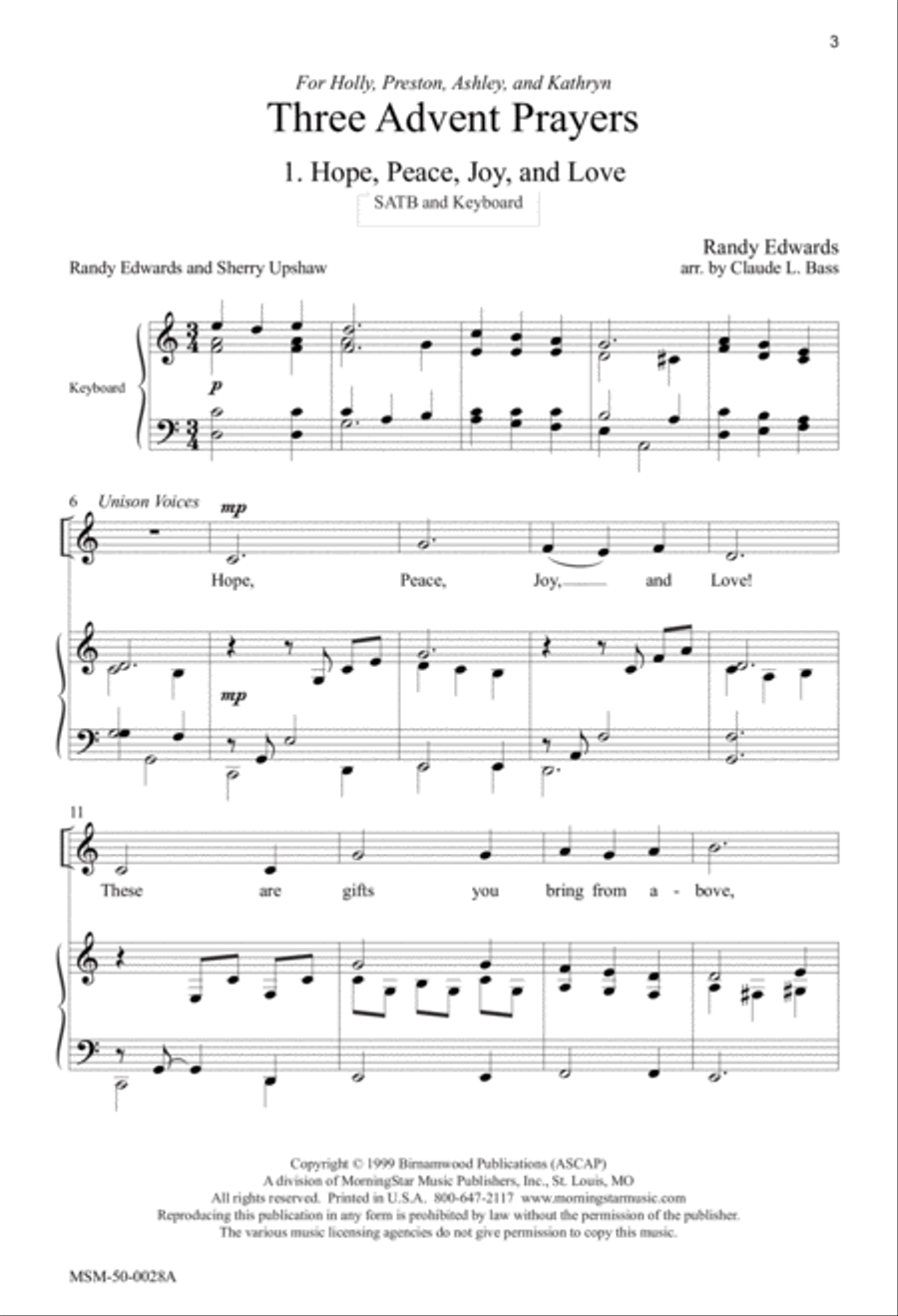 Three Advent Prayers 4-Part scores gallery preview page 1