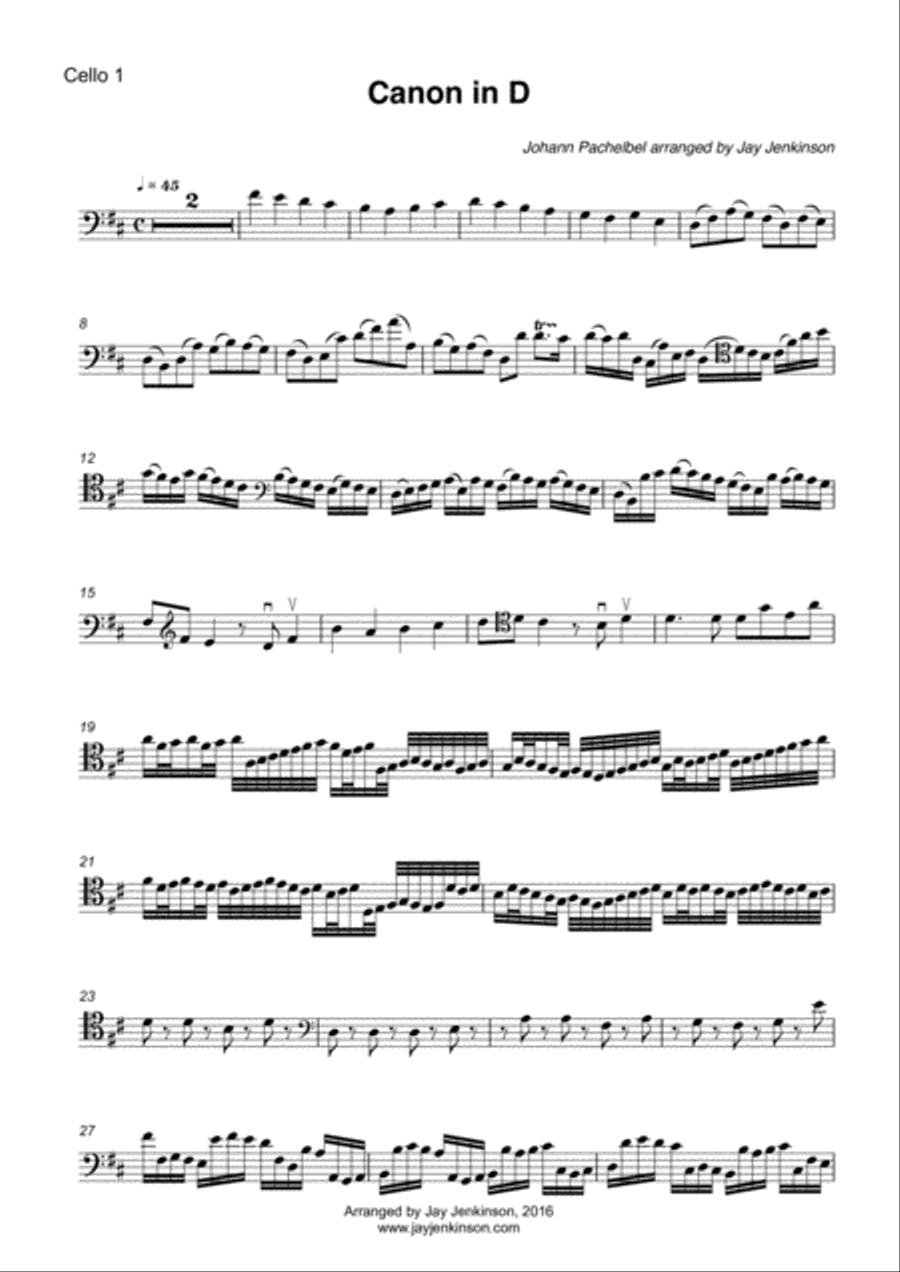 Pachelbel's Canon in D for Four Cellos String Quartet scores gallery preview page 2