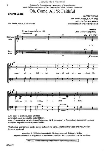 Oh, Come, All Ye Faithful - Choral Score
