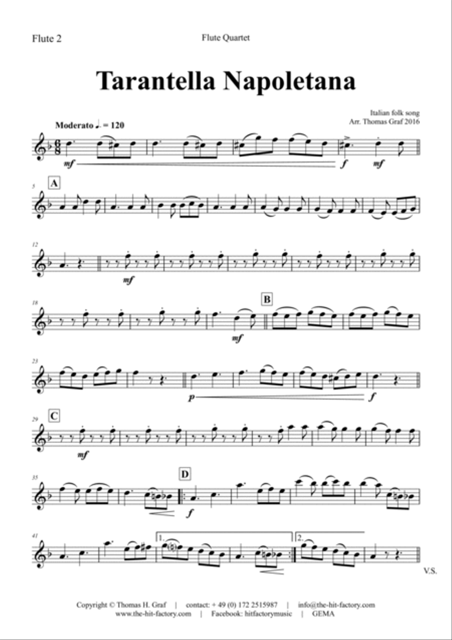 Tarantella Napoletana - Italian Folk Song - Flute Quartet Flute Quartet scores gallery preview page 6