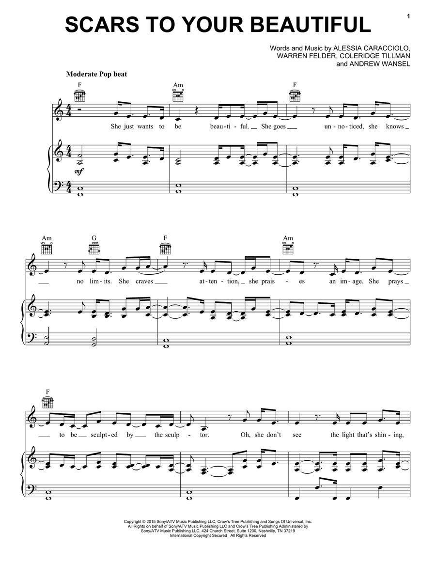 Scars To Your Beautiful Piano, Vocal, Guitar scores gallery preview page 1