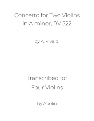 Book cover for Vivaldi: Concerto for 2 Violins in A minor, Op.3 No.8, RV 522, Arranged for Violin Quartet