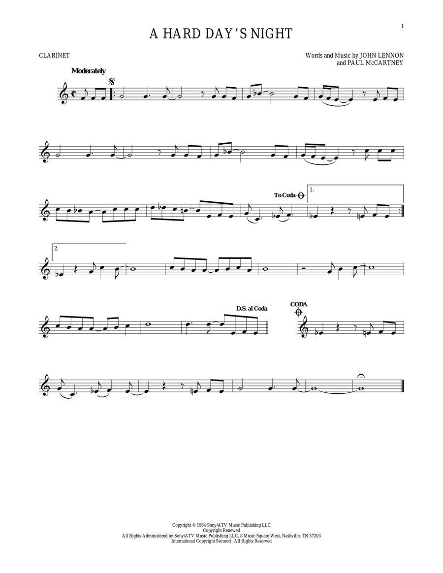 A Hard Day's Night A Hard Day's Night Clarinet Solo scores gallery preview page 1