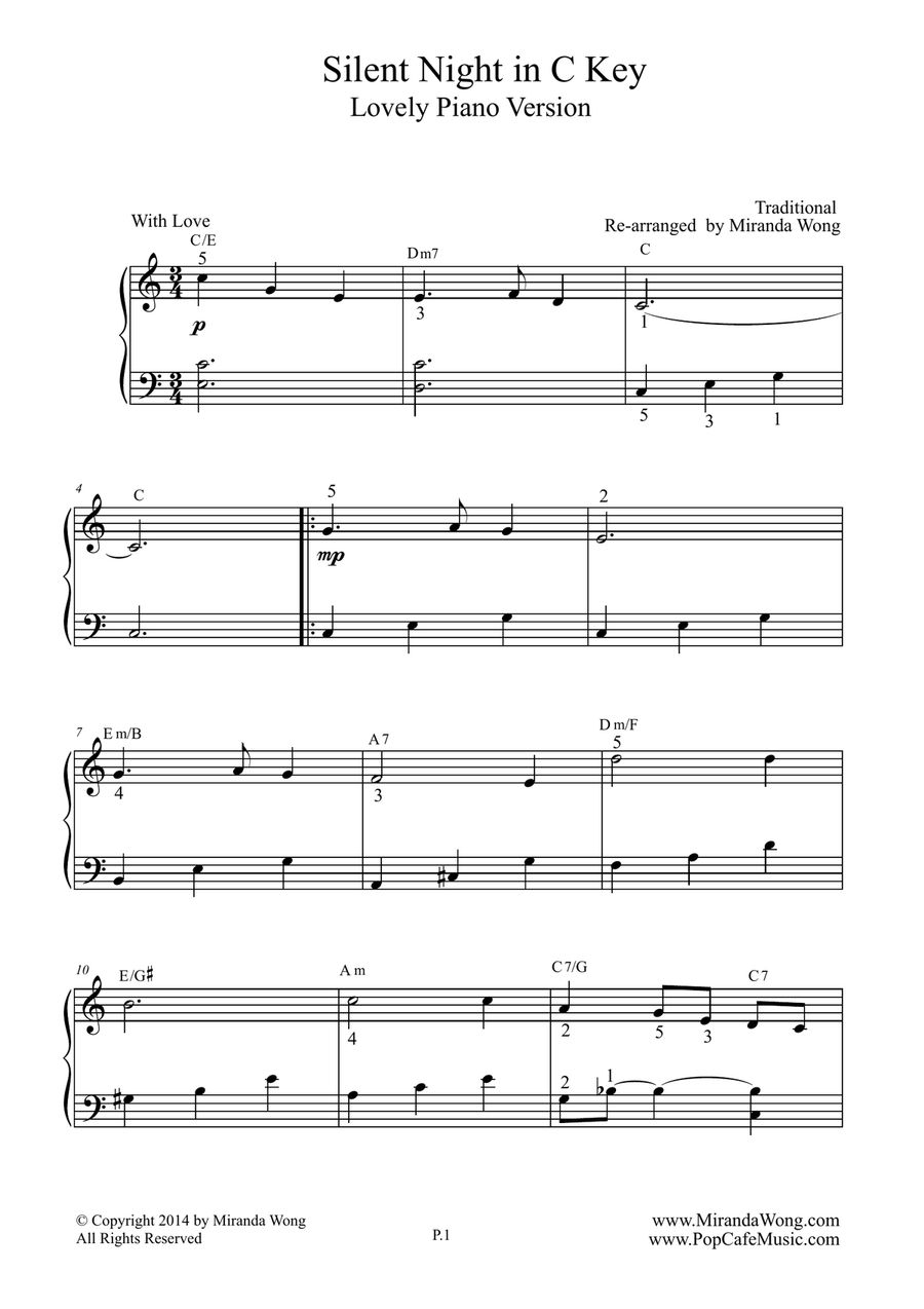 Silent Night in C Key - Easy Piano Solo (Lovely Version) image number null