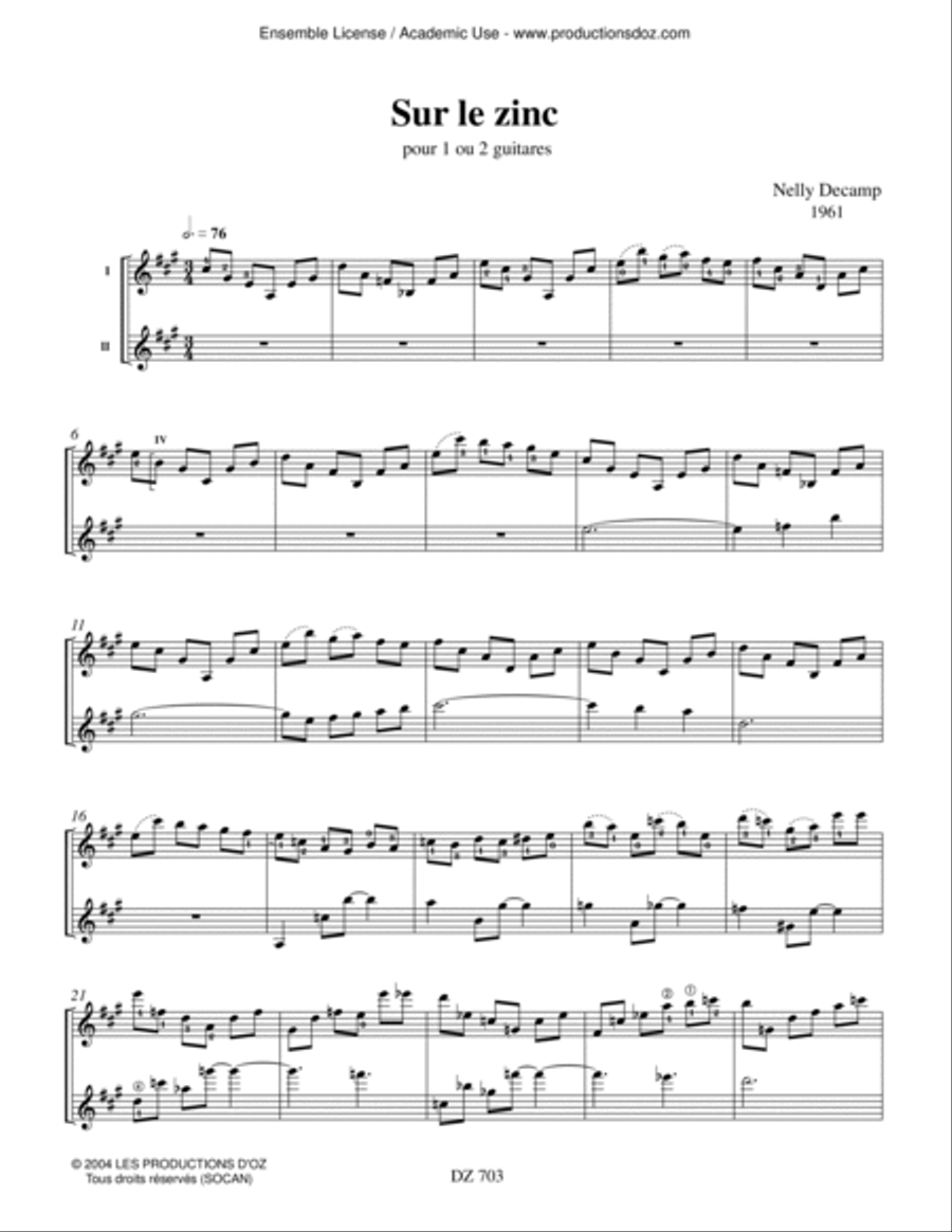 Sur le zinc Classical Guitar scores gallery preview page 3