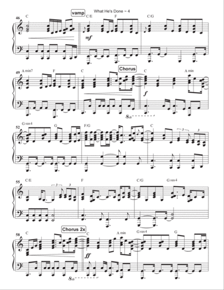 What He's Done Piano Solo scores gallery preview page 5