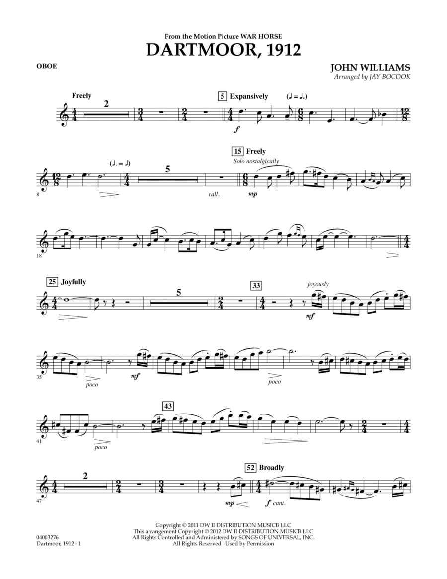 Dartmoor, 1912 (from War Horse) - Oboe Concert Band scores gallery preview page 1