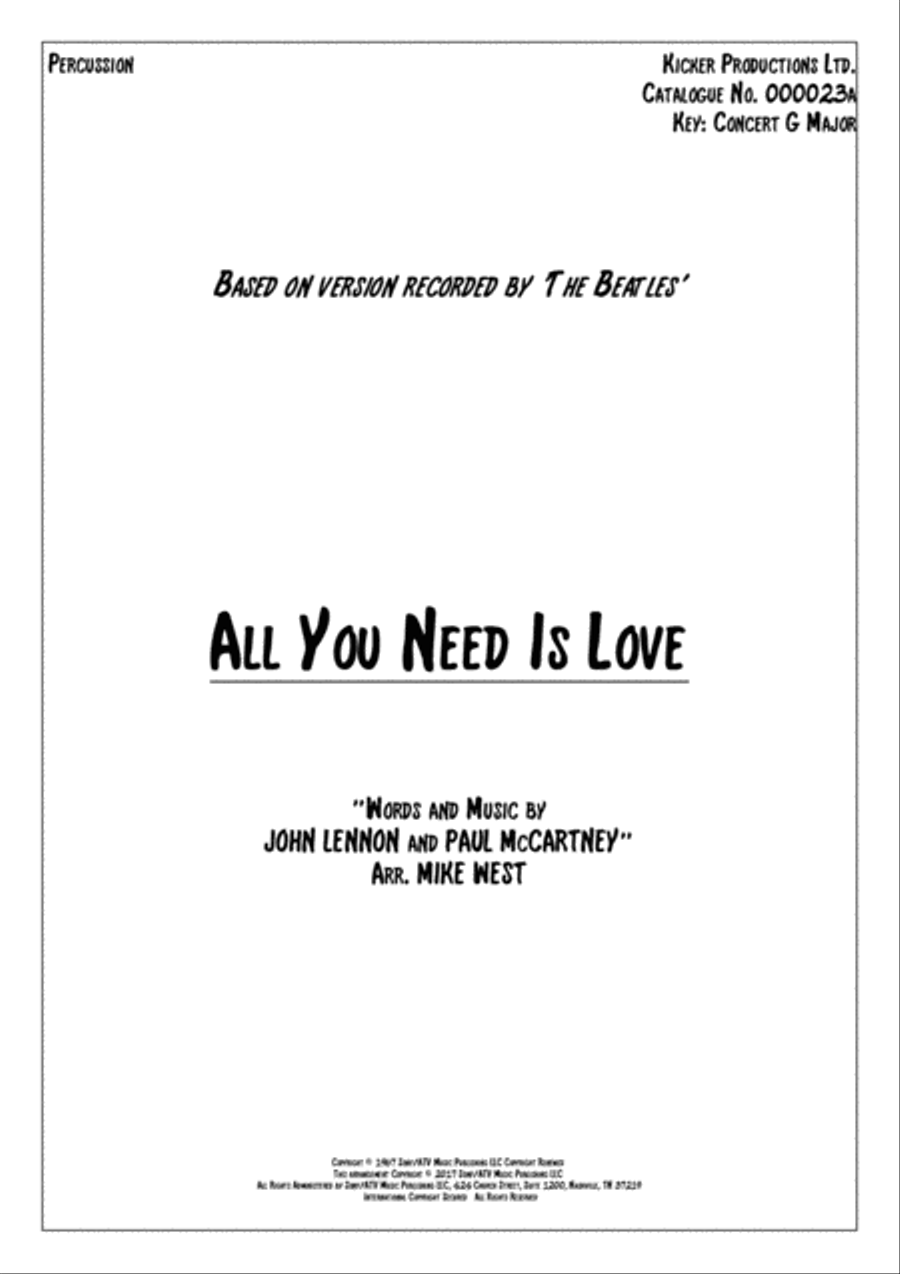 All You Need Is Love Percussion scores gallery preview page 1