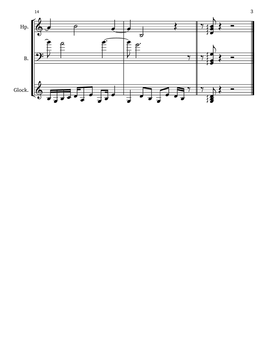 A 96 for harp, upright bass, glockenspiel Small Ensemble scores gallery preview page 3