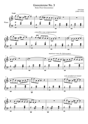 Erik Satie - Gnossiennes No.3 - from Trois Gnossiennes - Original For Piano Solo
