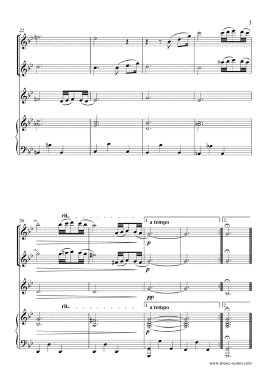 Albinoni Adagio - 2 Flutes, Violin and Piano Flute scores gallery preview page 3