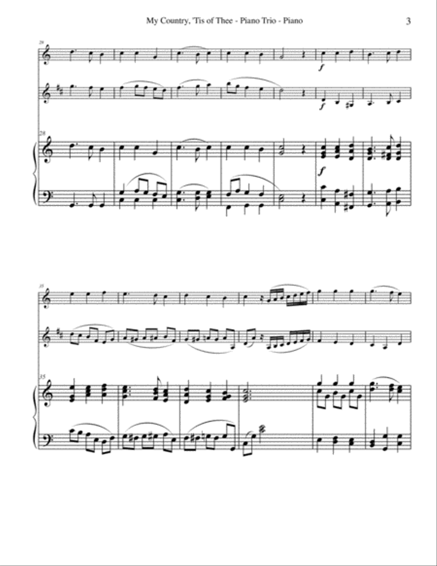 My Country, 'Tis of Thee for Flute, Clarinet & Piano Woodwind Duet scores gallery preview page 3