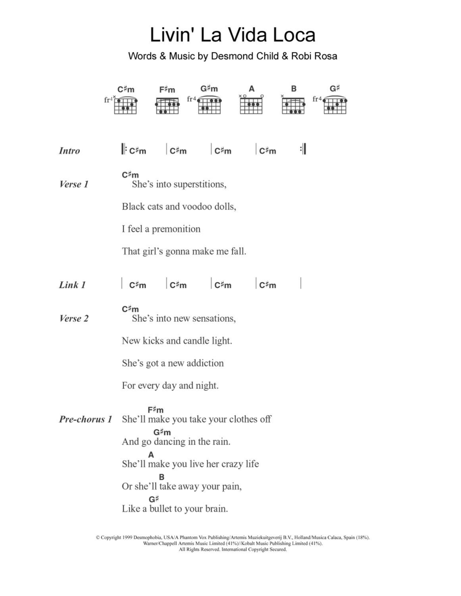 Livin' La Vida Loca Acoustic Guitar scores gallery preview page 1