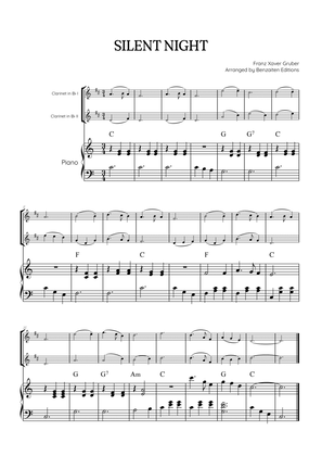 Silent Night for clarinet duet with piano accompaniment • easy Christmas song sheet music (w/ chords