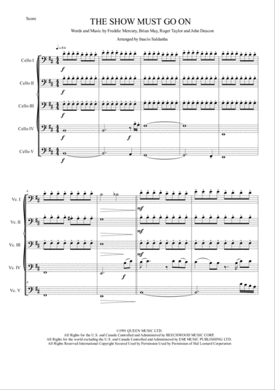 The Show Must Go On Cello scores gallery preview page 1