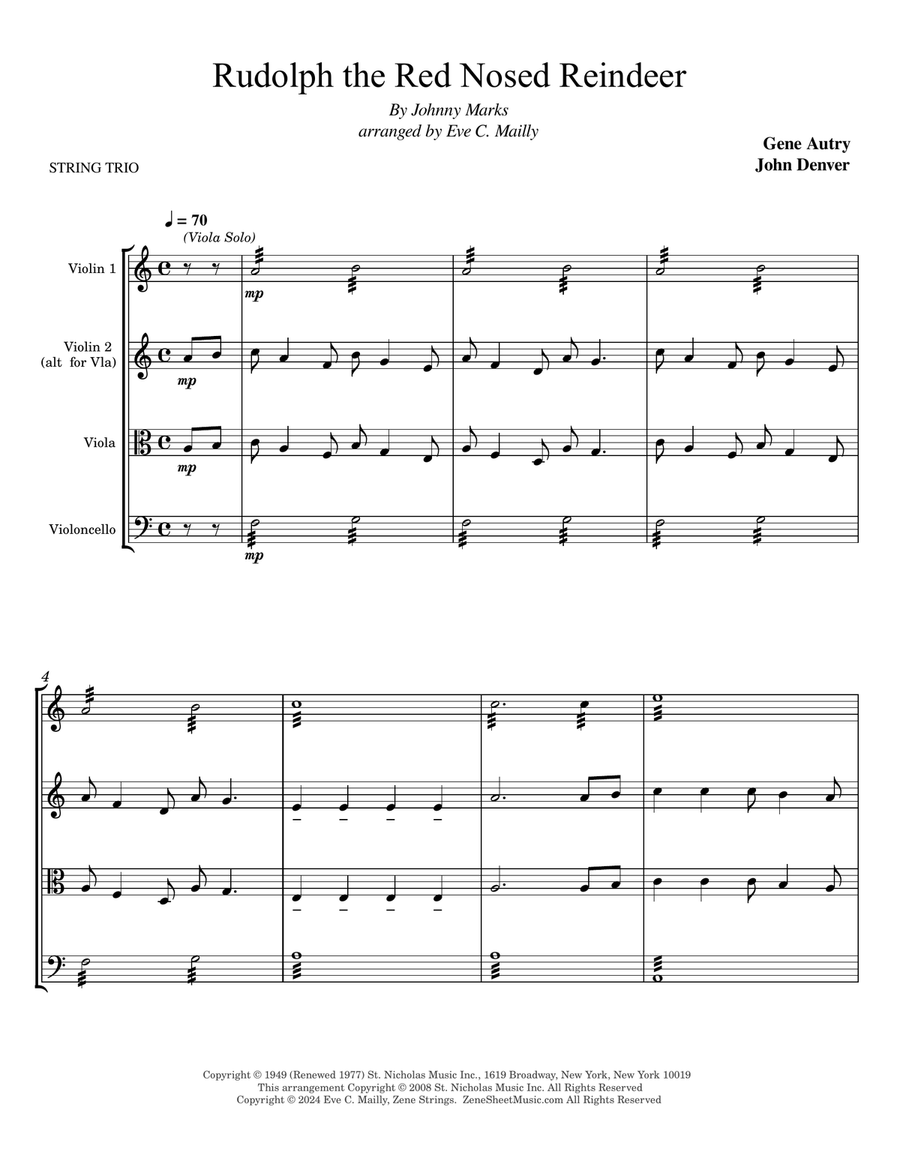 Rudolph The Red-nosed Reindeer String Trio scores gallery preview page 1