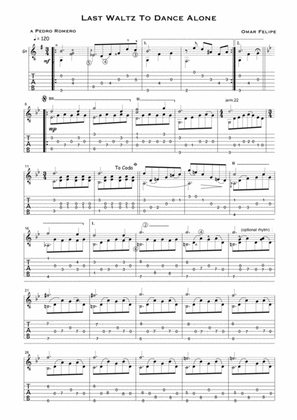 Book cover for Last Waltz To Dance Alone for solo guitar with TAB