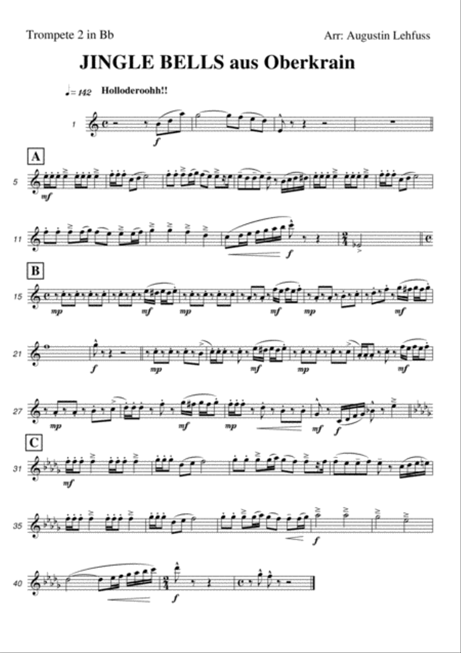 Jingle Bells from Oberkrain - funny alpine folk music version Brass Ensemble scores gallery preview page 2