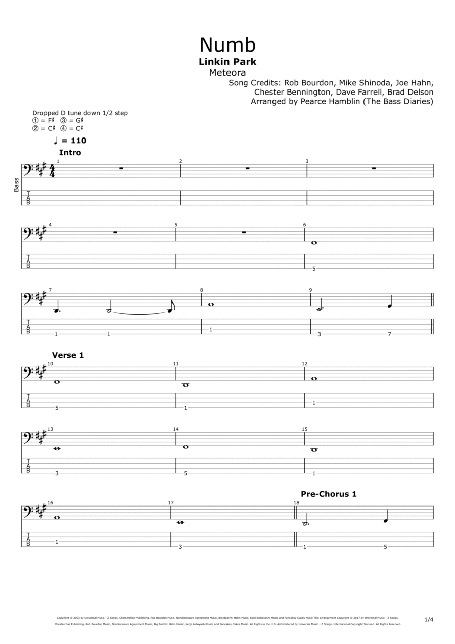 Numb Bass Guitar scores gallery preview page 1