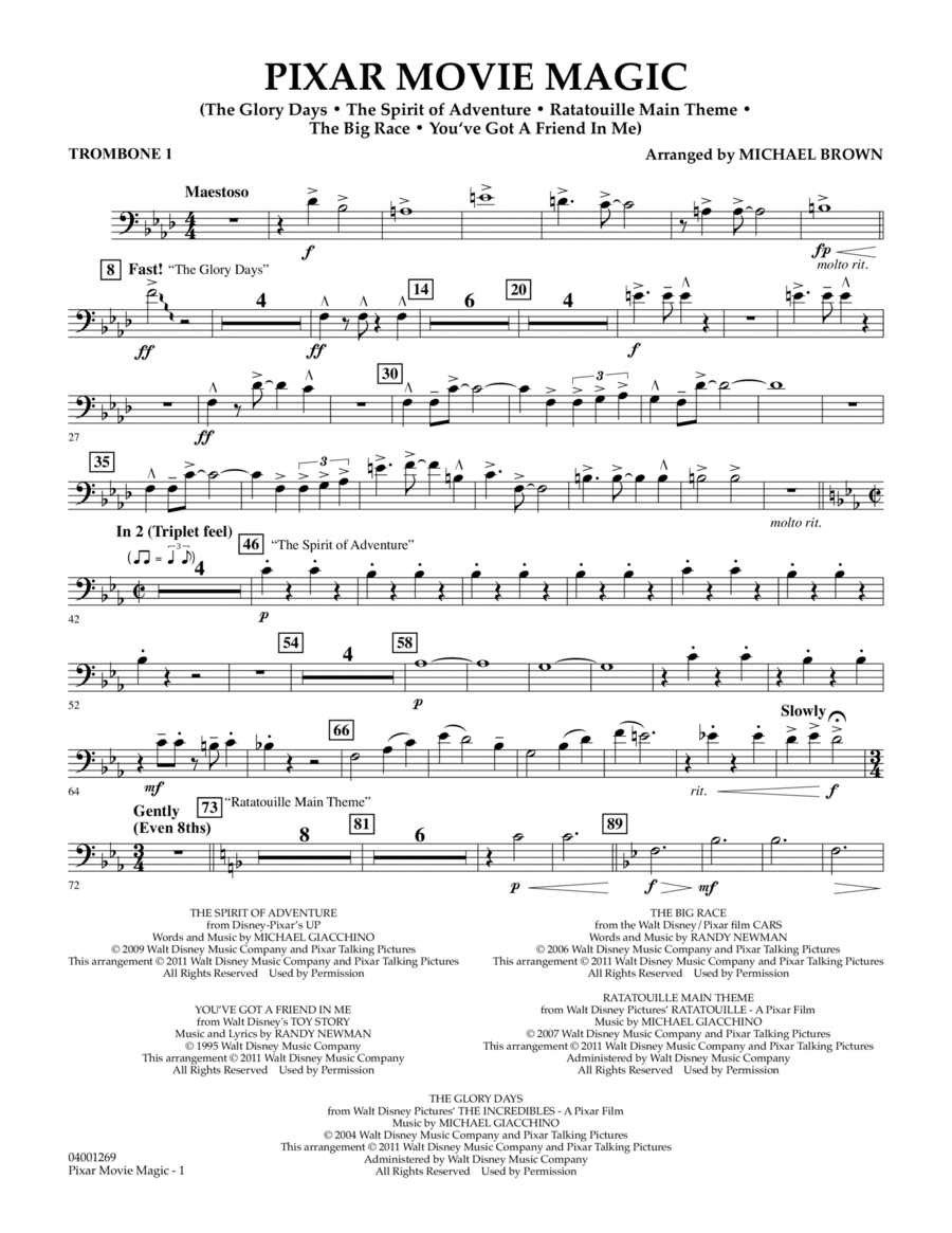 Pixar Movie Magic - Trombone 1 Concert Band scores gallery preview page 1