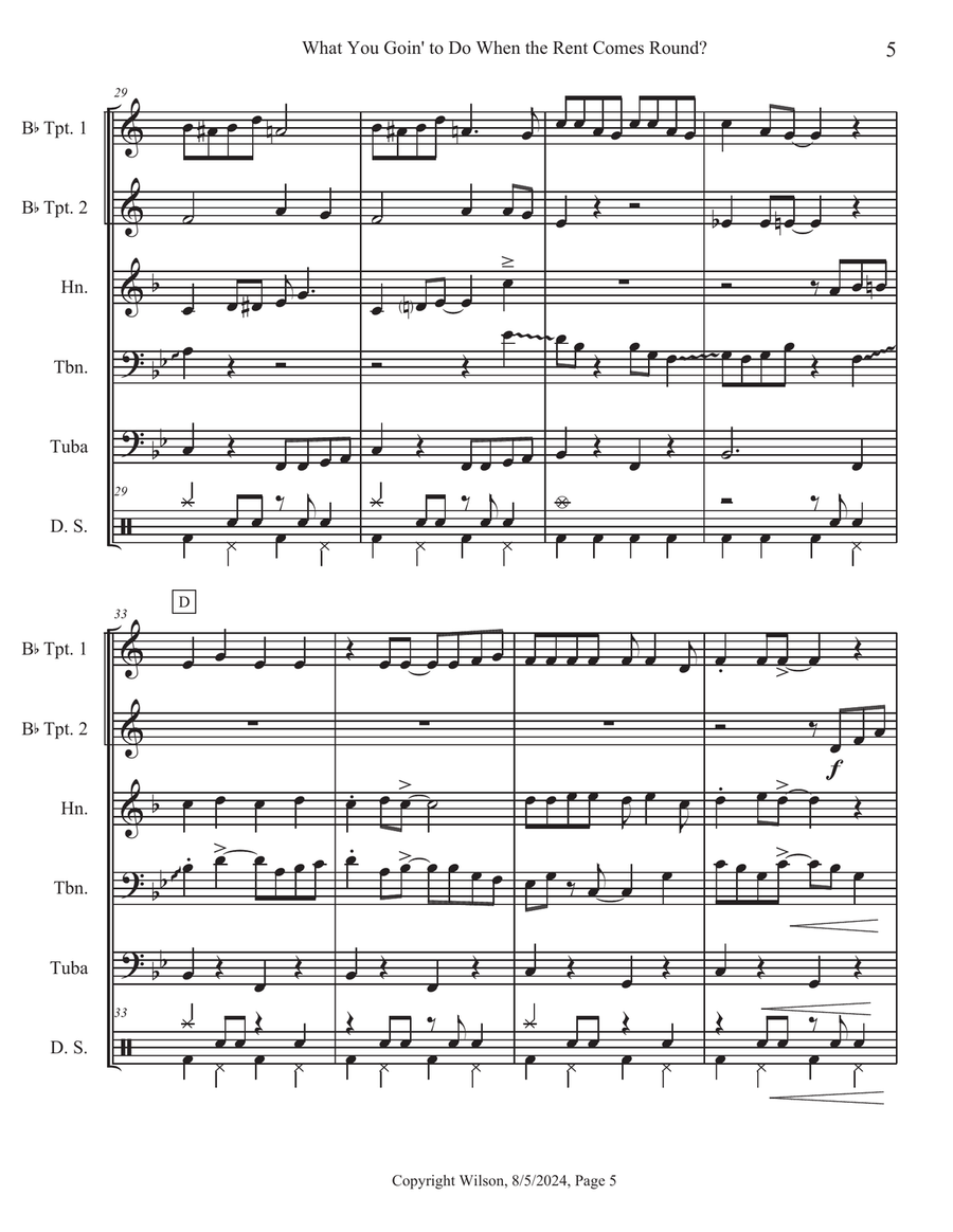 What You Goin' to Do When the Rent Comes 'Round? Brass Quintet scores gallery preview page 6