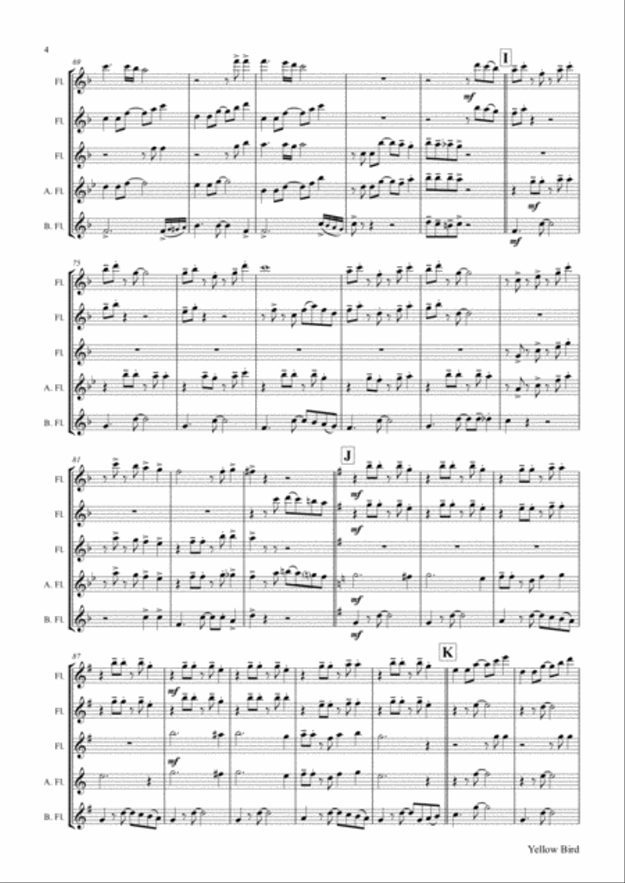 Yellow Bird - Haitian Folk Song - Calypso - Flute Quintet Woodwind Quintet scores gallery preview page 5