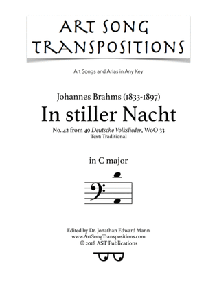 Book cover for BRAHMS: In stiller Nacht (transposed to C Major, bass clef)