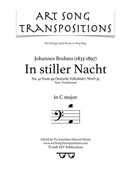 BRAHMS: In stiller Nacht (transposed to C Major, bass clef)
