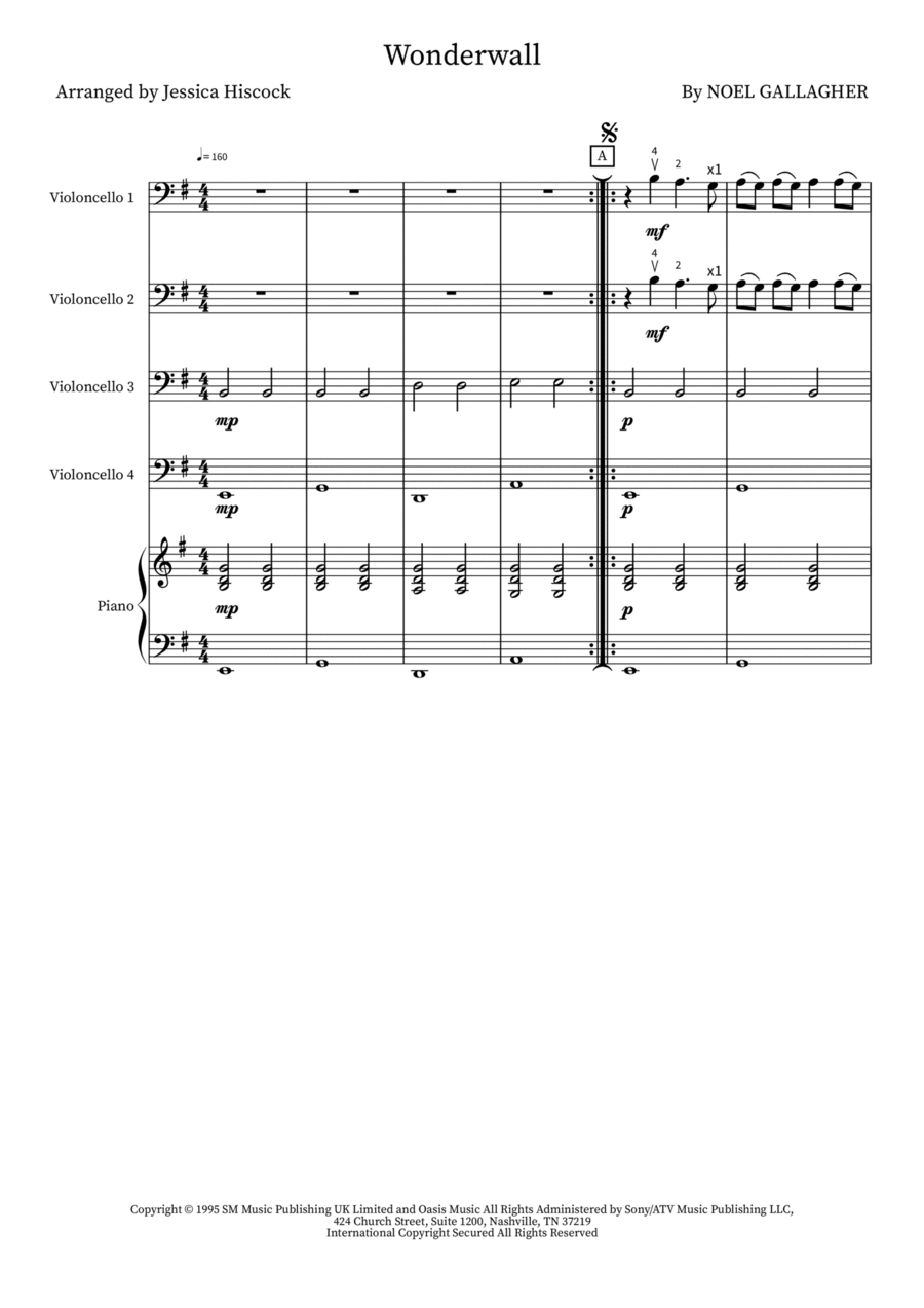 Wonderwall Piano Solo scores gallery preview page 1