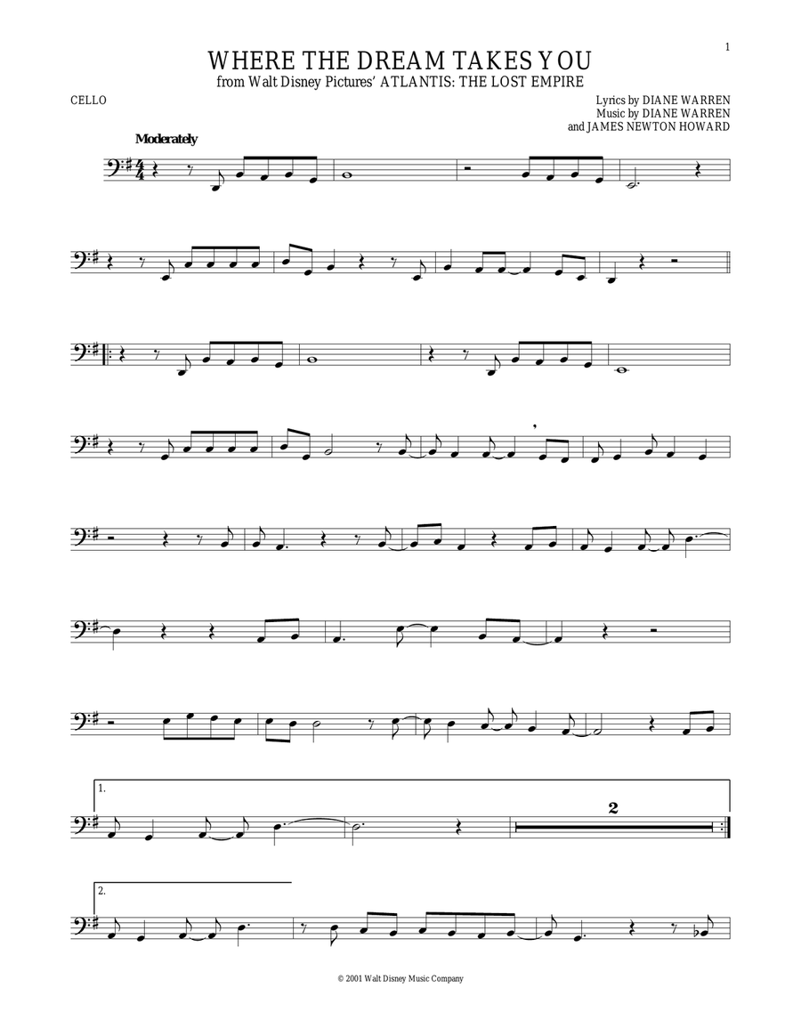 Where The Dream Takes You Cello Solo scores gallery preview page 1