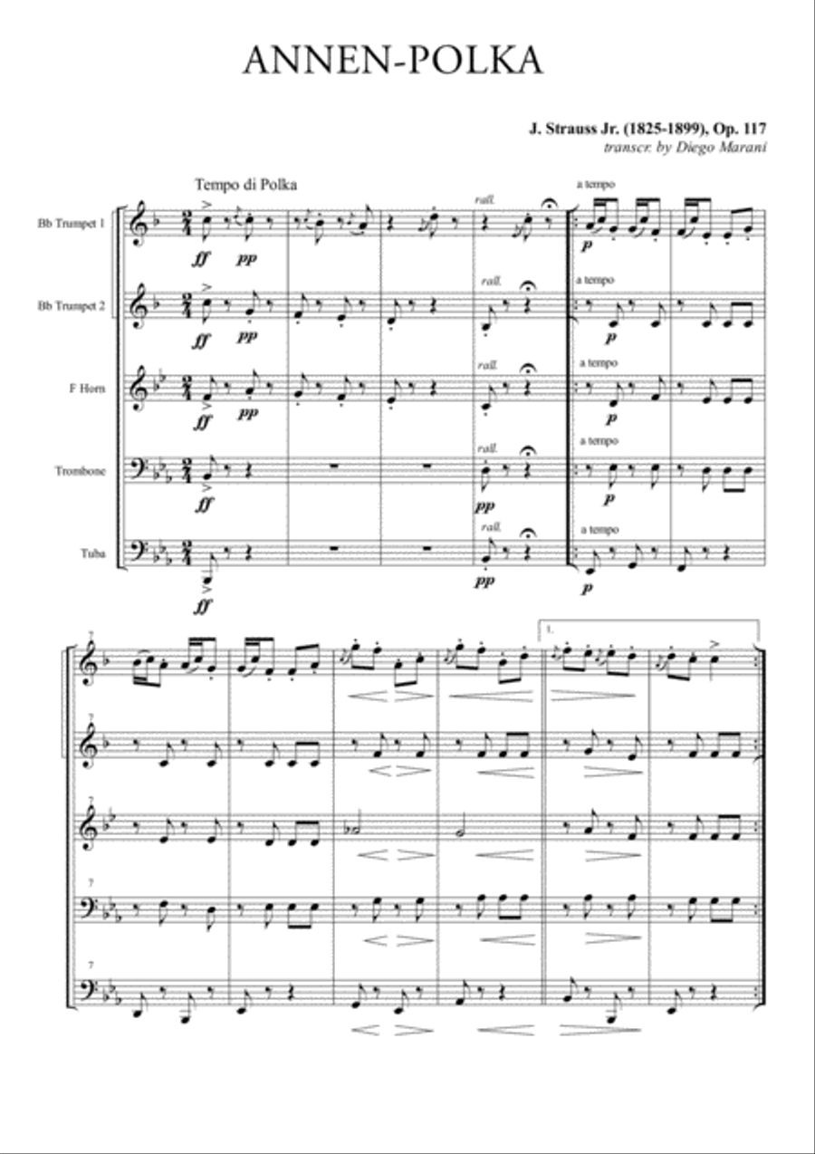 Annen-Polka for Brass Quintet Brass Quintet scores gallery preview page 1