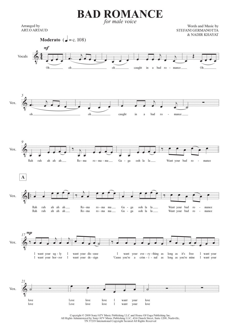 Bad Romance Bad Romance Low Voice scores gallery preview page 1
