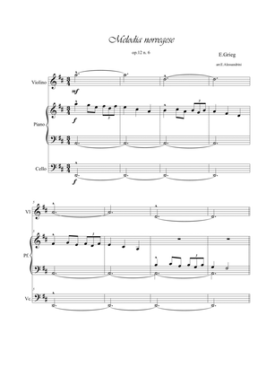 Melodia Norvegese op.12 n.6. Violin, piano and cello trio - Score Only
