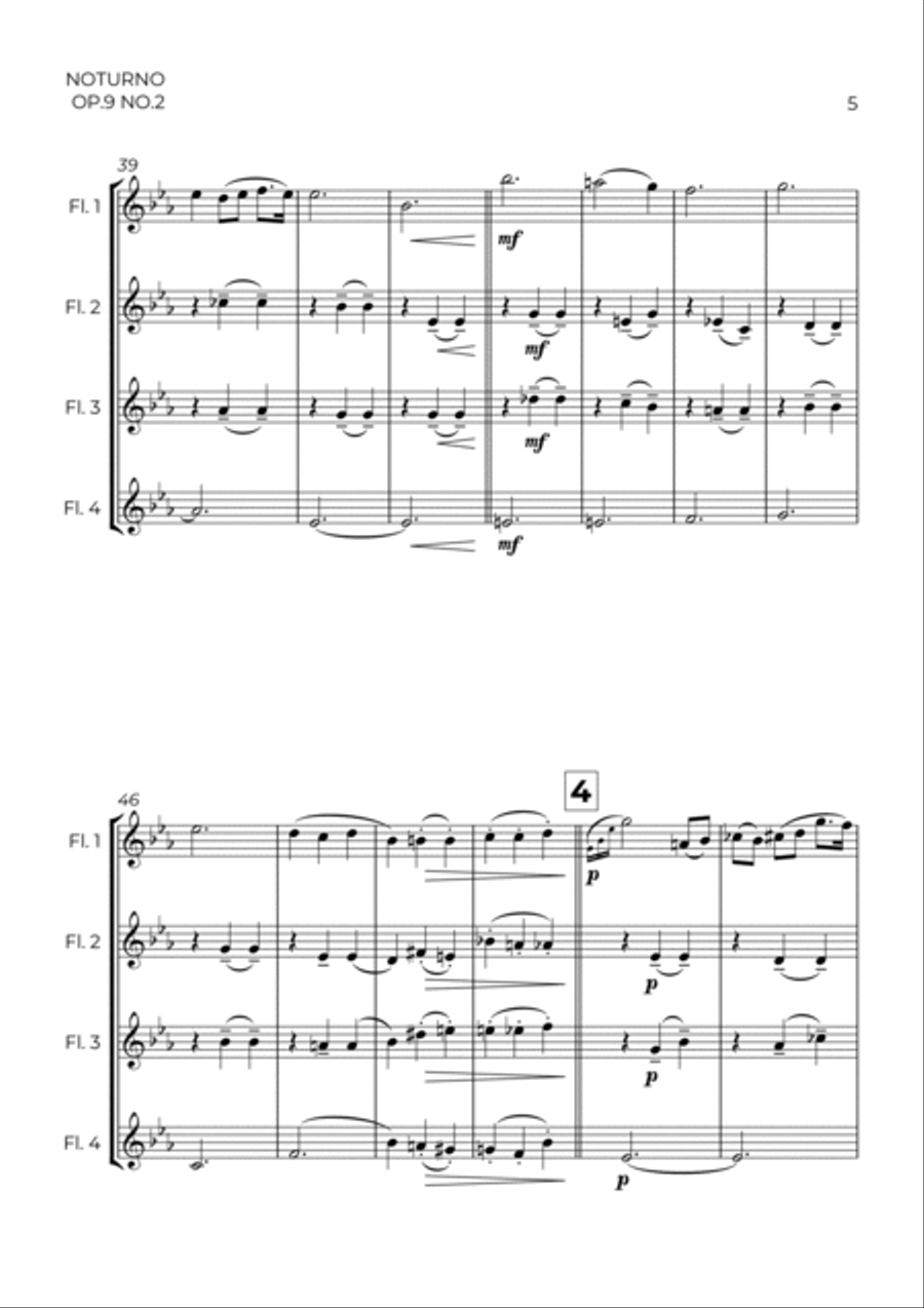 NOTURNO OP.9 NO.2 - CHOPIN - FLUTE QUARTET Flute Quartet scores gallery preview page 5