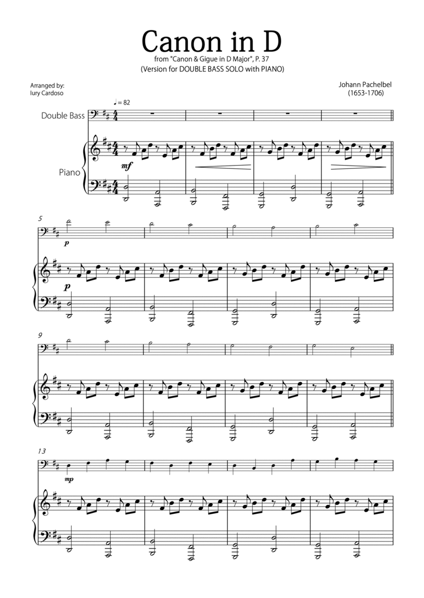 "Canon in D" by Pachelbel - Version for DOUBLE BASS SOLO with PIANO image number null