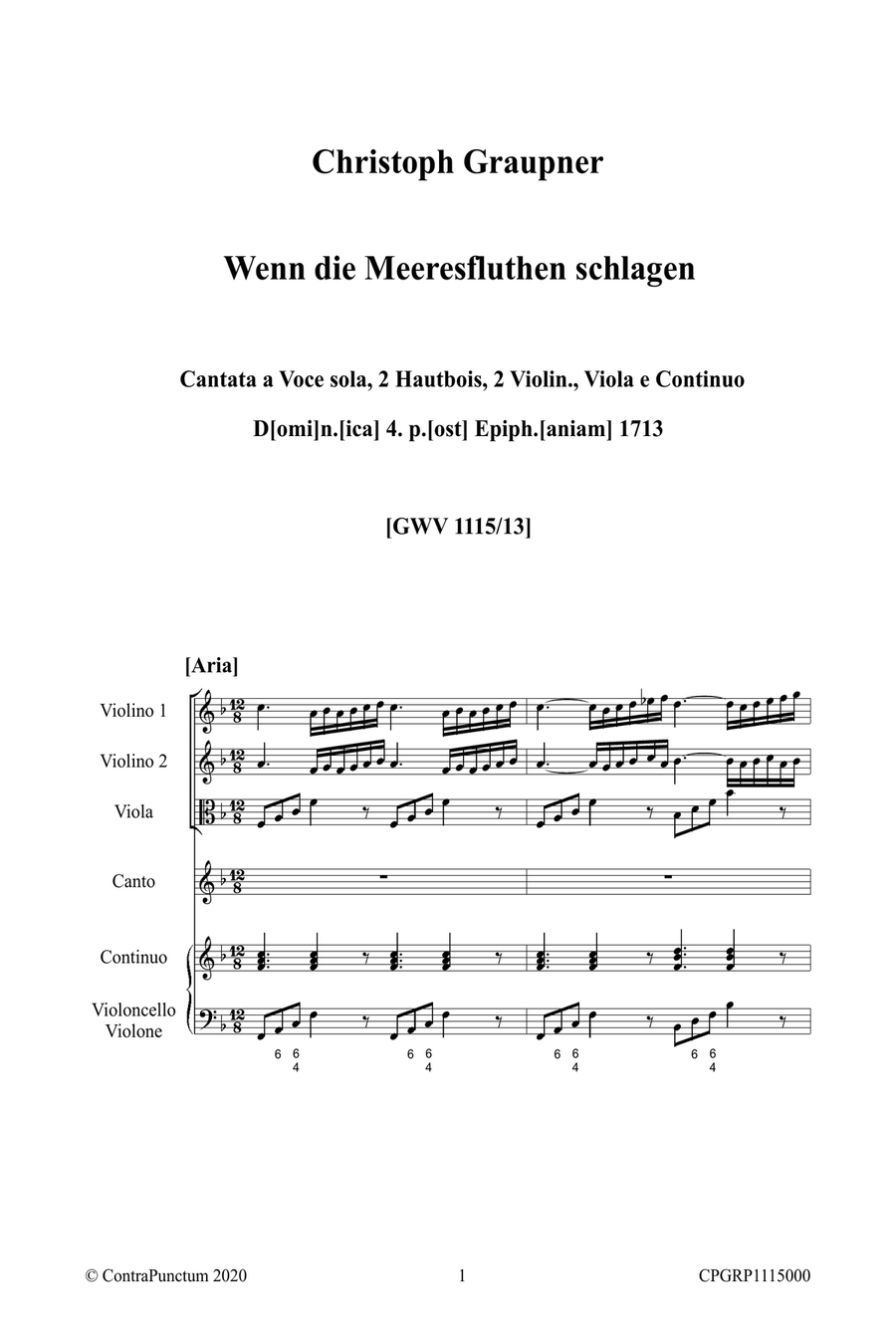 Graupner Christoph Cantata Wenn die Meeresfluthen schlagen GWV 1115/13 Large Ensemble scores gallery preview page 5