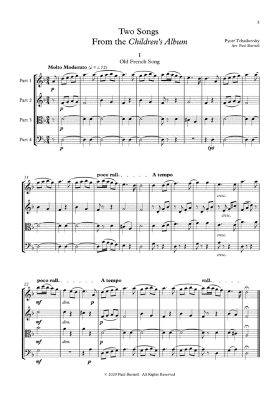 Two Songs From the Children's Album, arranged for instruments in four parts 4-Part scores gallery preview page 3