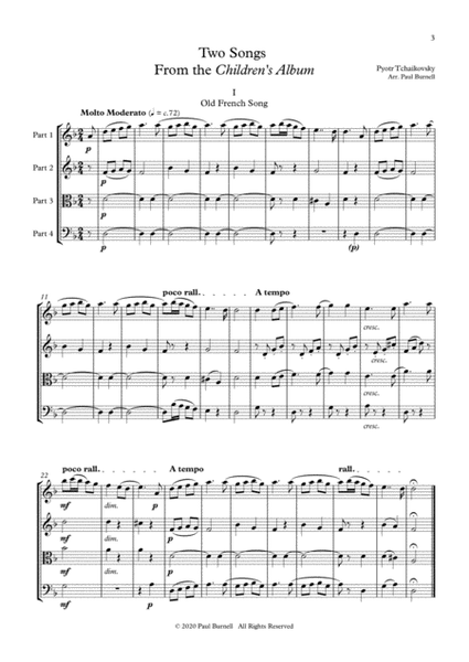Two Songs From the Children's Album, arranged for instruments in four parts image number null