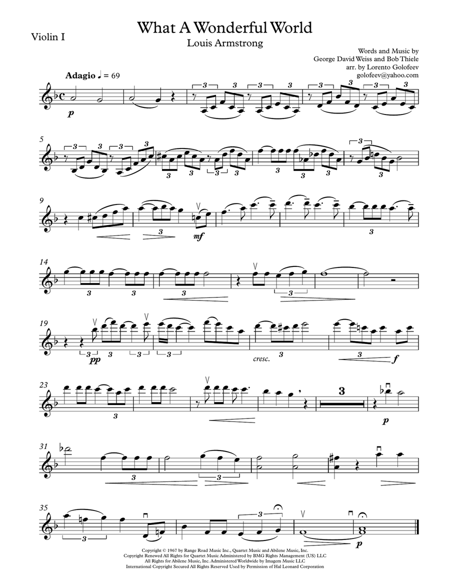 What A Wonderful World String Quartet scores gallery preview page 1