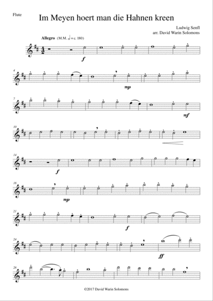 Im Meyen hoert man die Hahnen kreen (In May you hear the cocks crow) for wind quartet Woodwind Quartet scores gallery preview page 3